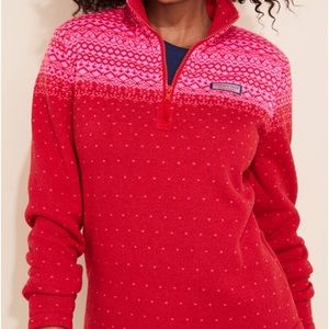 Vineyard vines ladies Lg Fair Isle Fleece Relaxed Shep Shirt.  Fuchsia